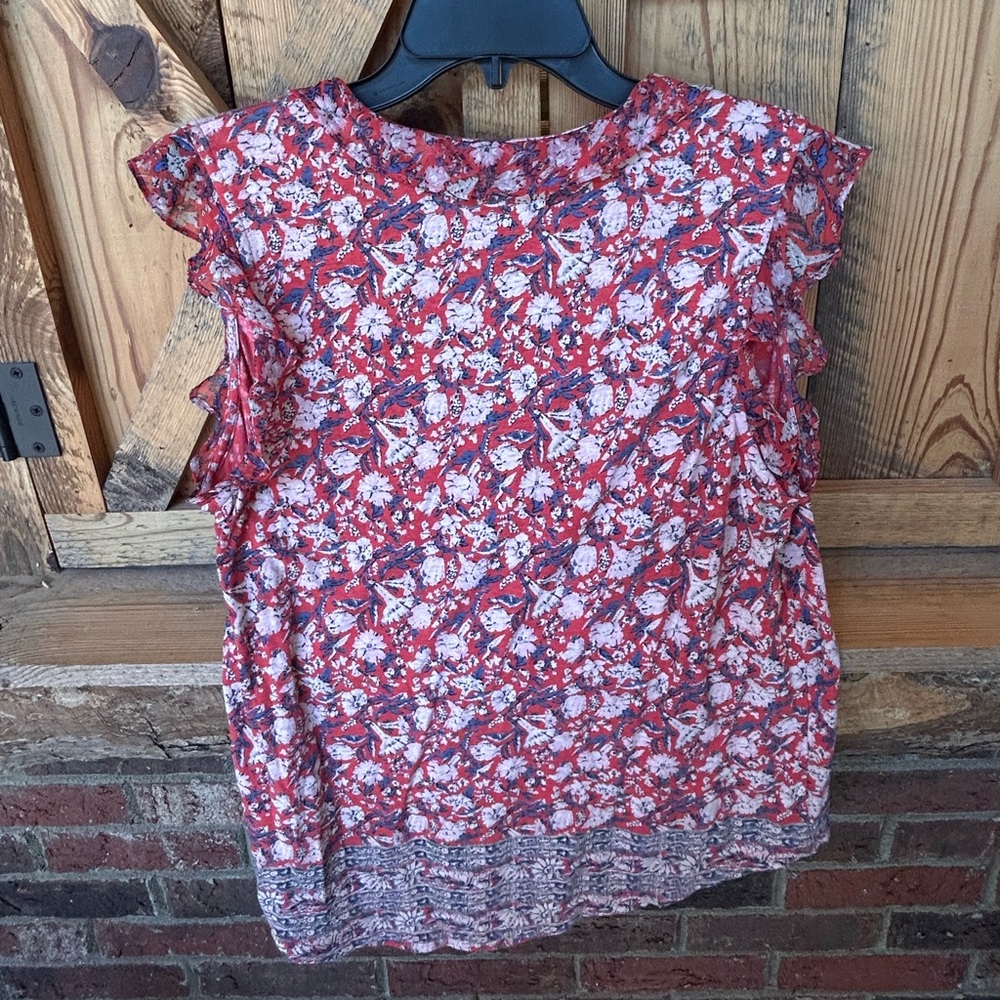Lucky Brand Red Sleeveless Ruffled Blouse - Picture 2 of 4